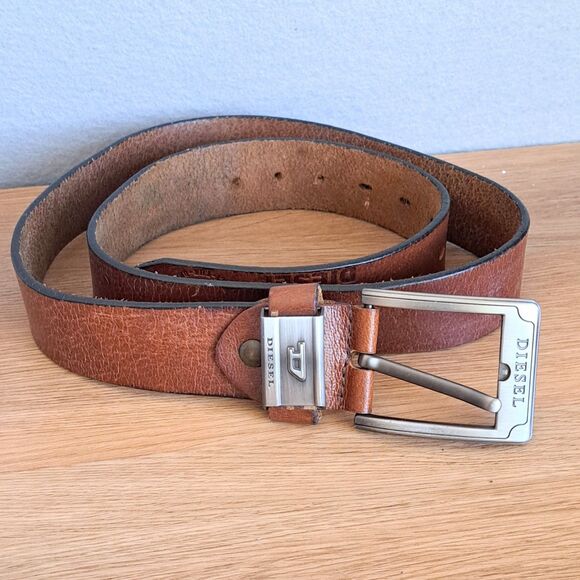 Diesel Vintage 90’s Unisex Leather Belt Brown Studded Y2K Classic Italy 35-42 - Picture 1 of 9